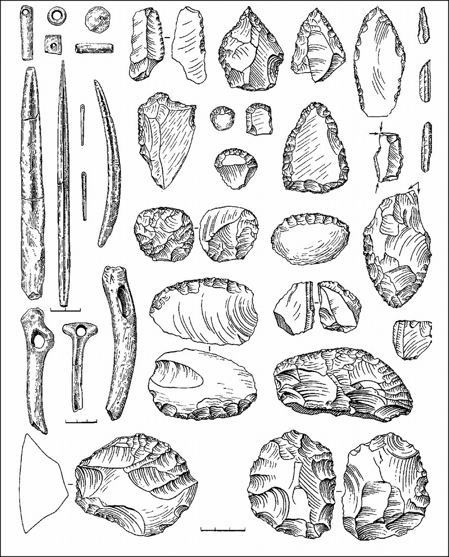 Орудия эпохи верхнего палеолита (Палеолит СССР. С. 342, табл. 130)