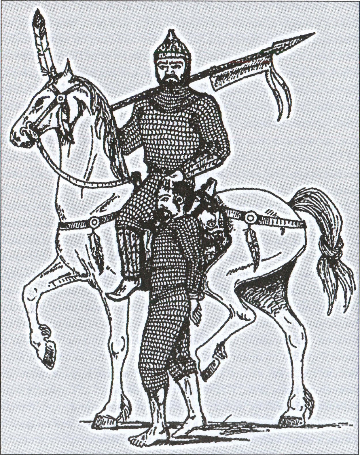 Хазарский воин, ведущий пленного. Рисунок на вазе