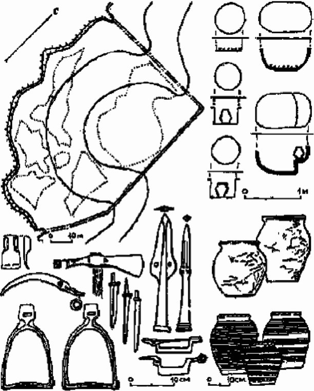 Сухогомольшанский могильник: план, типы погребений, керамика и вещи из захоронений (по С.А. Плетневой)